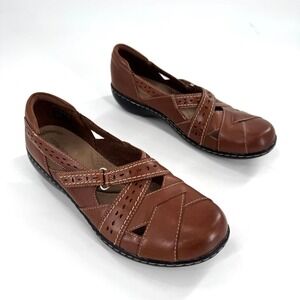 Clarks Ashland Spin Q Comfort‎ Shoes Womens Sz 8 Brown Leather Strappy Mary Jane